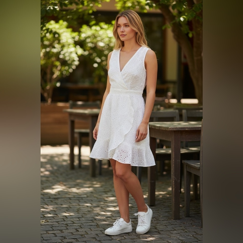 Japna White Eyelet Mini Dress. Size Small.